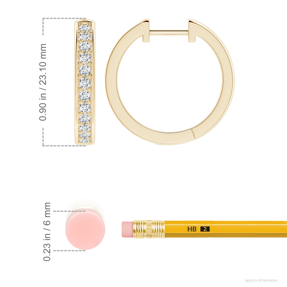 2.8mm FGVS Lab-Grown Pavé-Set Round Diamond Hinged Hoop Earrings in 18K Yellow Gold ruler