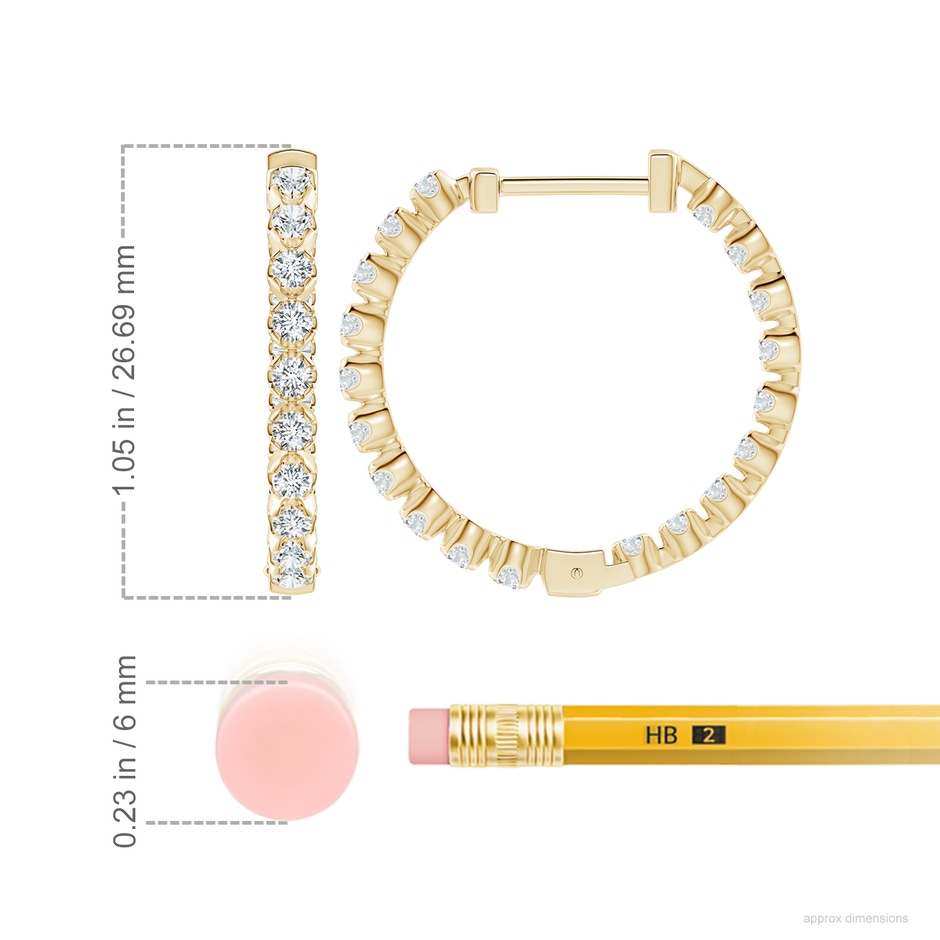 2.3mm FGVS Lab-Grown Floating Diamond Inside-Out Hoop Earrings in Yellow Gold ruler