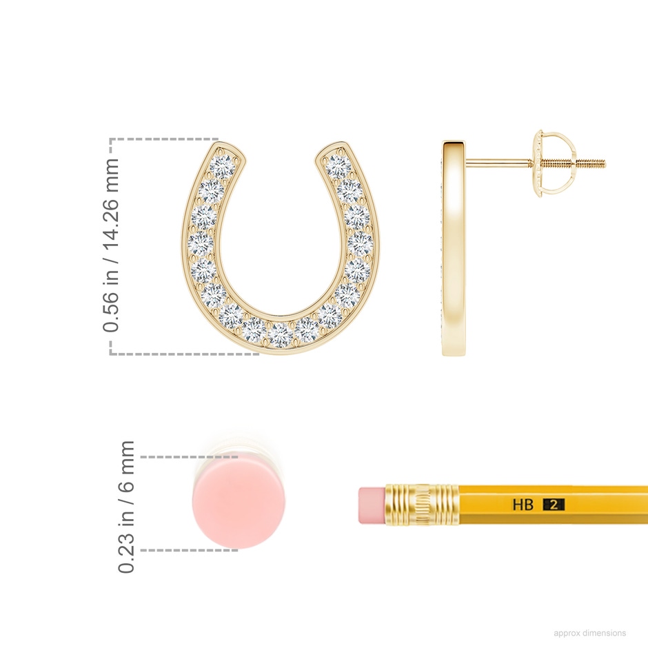 1.5mm FGVS Lab-Grown Pave-Set Diamond Horseshoe Stud Earrings in Yellow Gold ruler