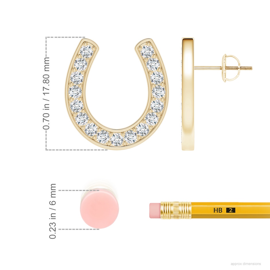 1.9mm FGVS Lab-Grown Pave-Set Diamond Horseshoe Stud Earrings in Yellow Gold ruler