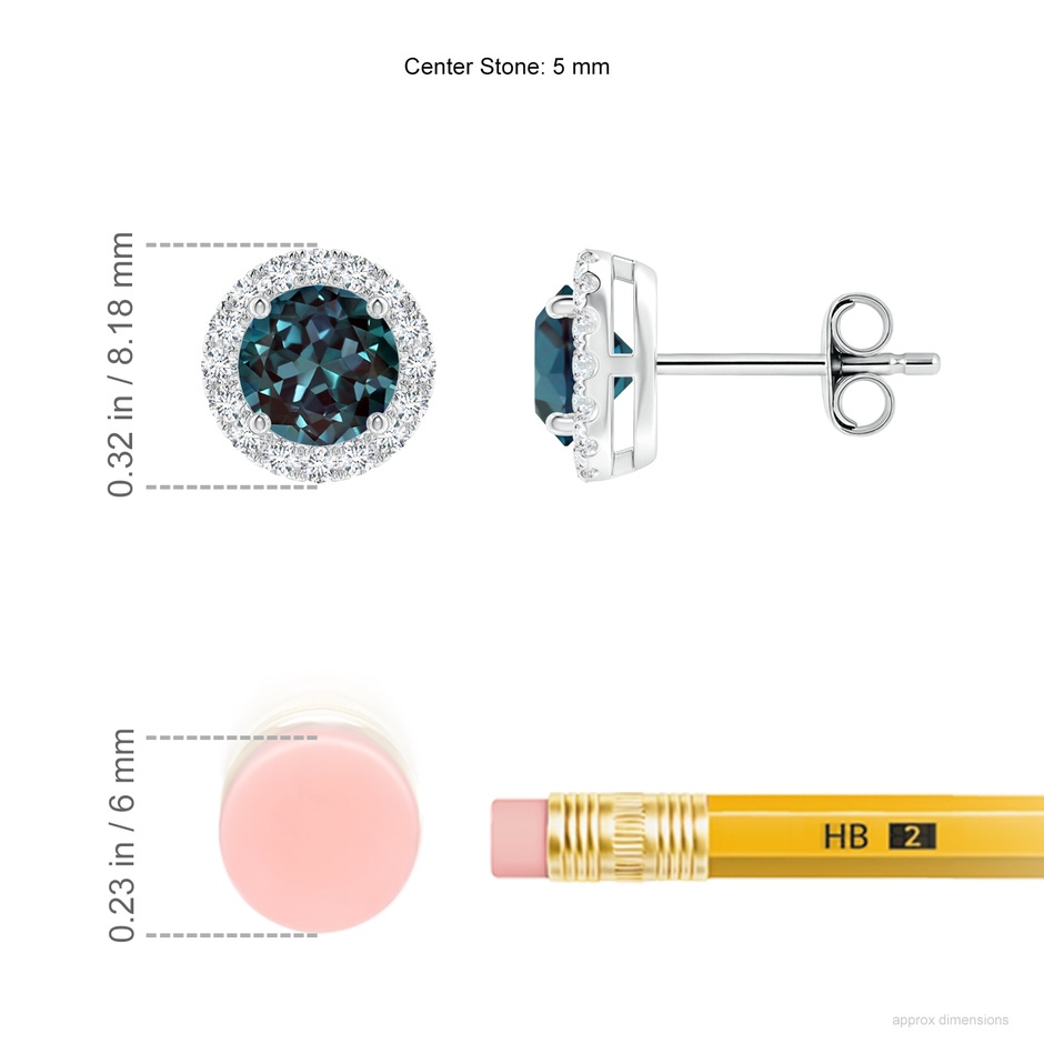 5mm Labgrown Prong-Set Lab-Grown Alexandrite and Diamond Halo Stud Earrings in 18K White Gold ruler