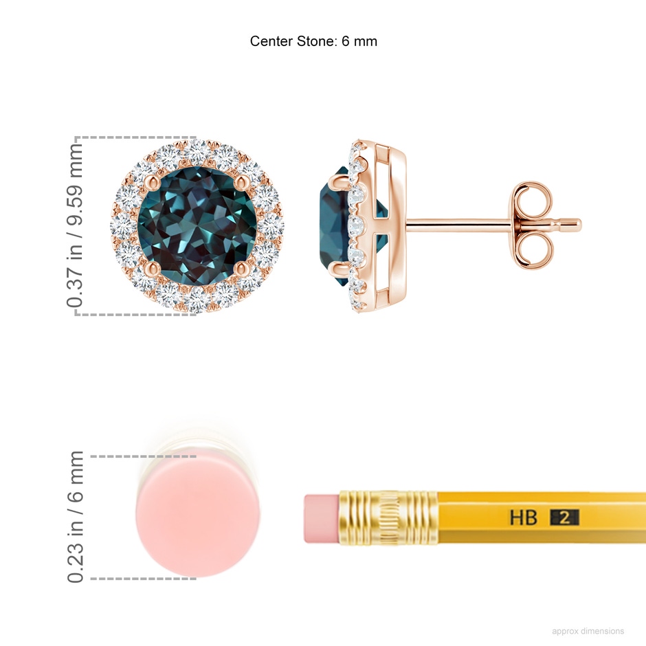 6mm Labgrown Prong-Set Lab-Grown Alexandrite and Diamond Halo Stud Earrings in 18K Rose Gold ruler