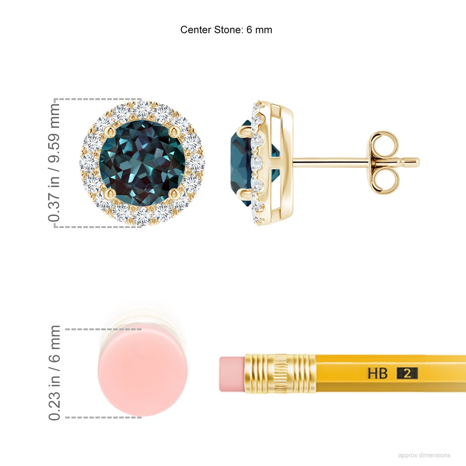 6mm Labgrown Prong-Set Lab-Grown Alexandrite and Diamond Halo Stud Earrings in 18K Yellow Gold ruler