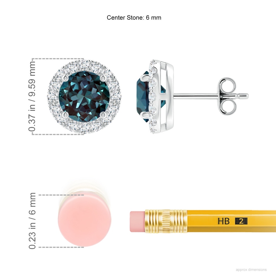 6mm Labgrown Prong-Set Lab-Grown Alexandrite and Diamond Halo Stud Earrings in P950 Platinum ruler