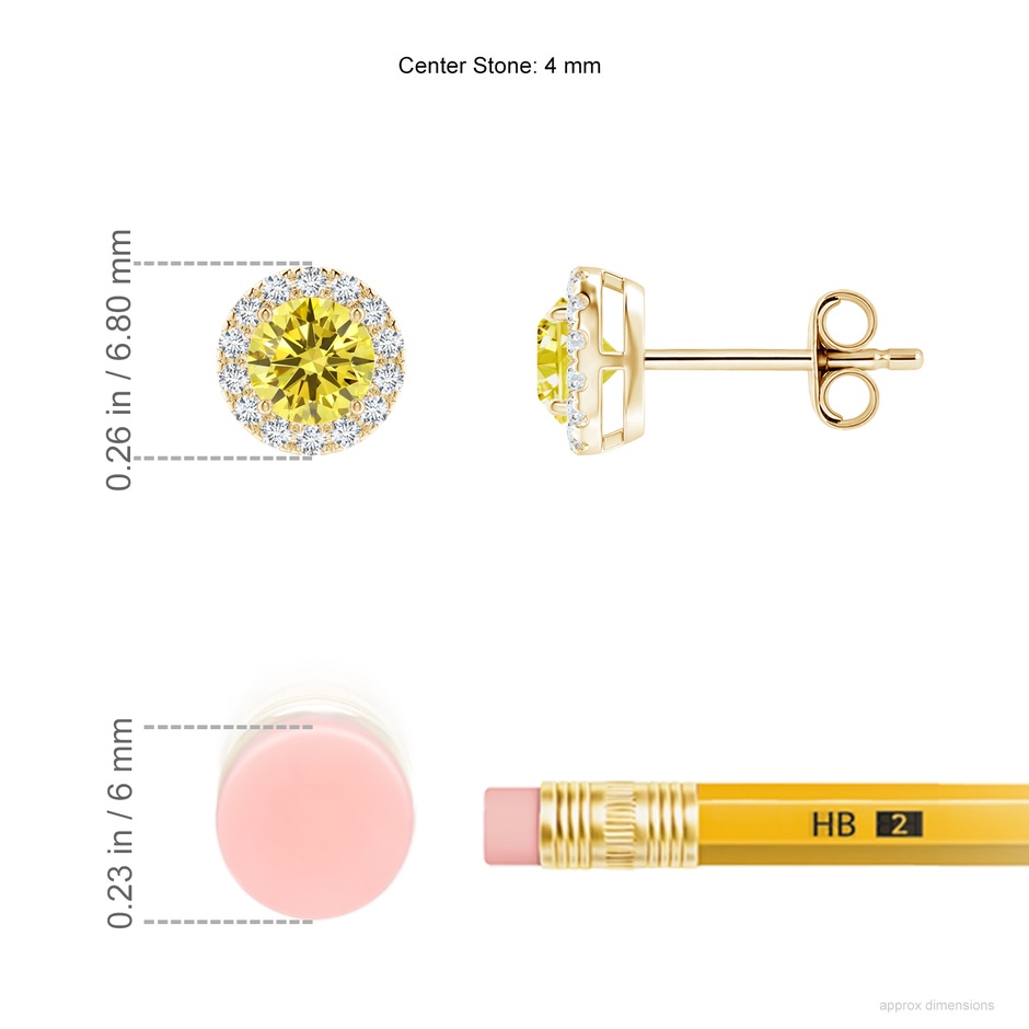 4mm Labgrown Prong-Set Lab-Grown Fancy Intense Yellow and White Diamond Halo Stud Earrings in 18K Yellow Gold ruler
