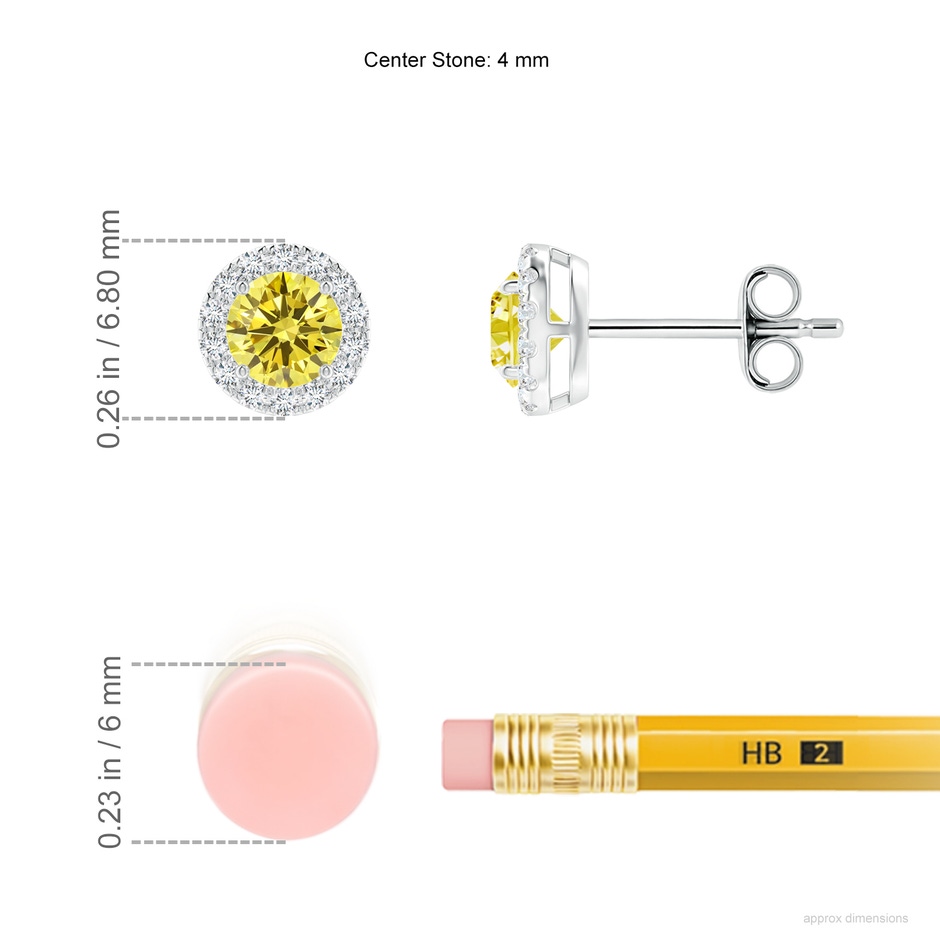 4mm Labgrown Prong-Set Lab-Grown Fancy Intense Yellow and White Diamond Halo Stud Earrings in P950 Platinum ruler