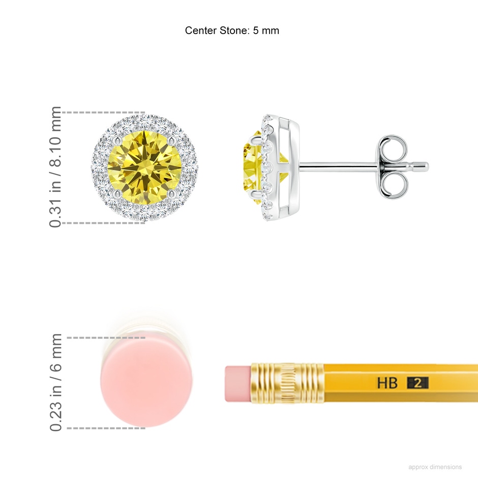 5mm Labgrown Prong-Set Lab-Grown Fancy Intense Yellow and White Diamond Halo Stud Earrings in White Gold ruler