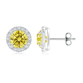 6mm Labgrown Prong-Set Lab-Grown Fancy Intense Yellow and White Diamond Halo Stud Earrings in P950 Platinum