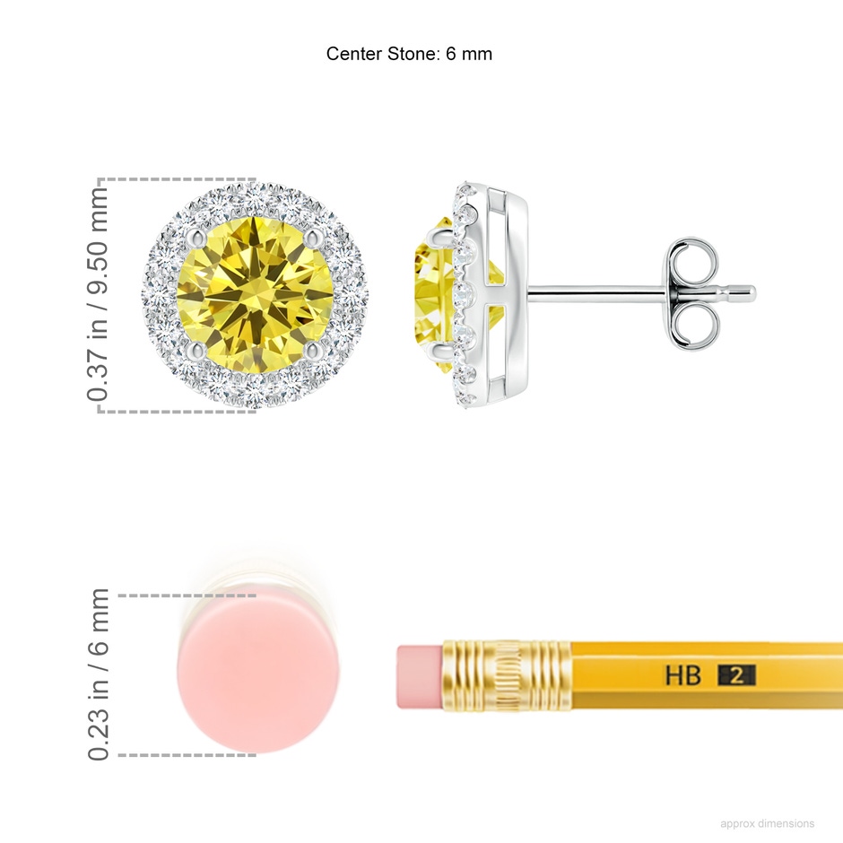 6mm Labgrown Prong-Set Lab-Grown Fancy Intense Yellow and White Diamond Halo Stud Earrings in P950 Platinum ruler