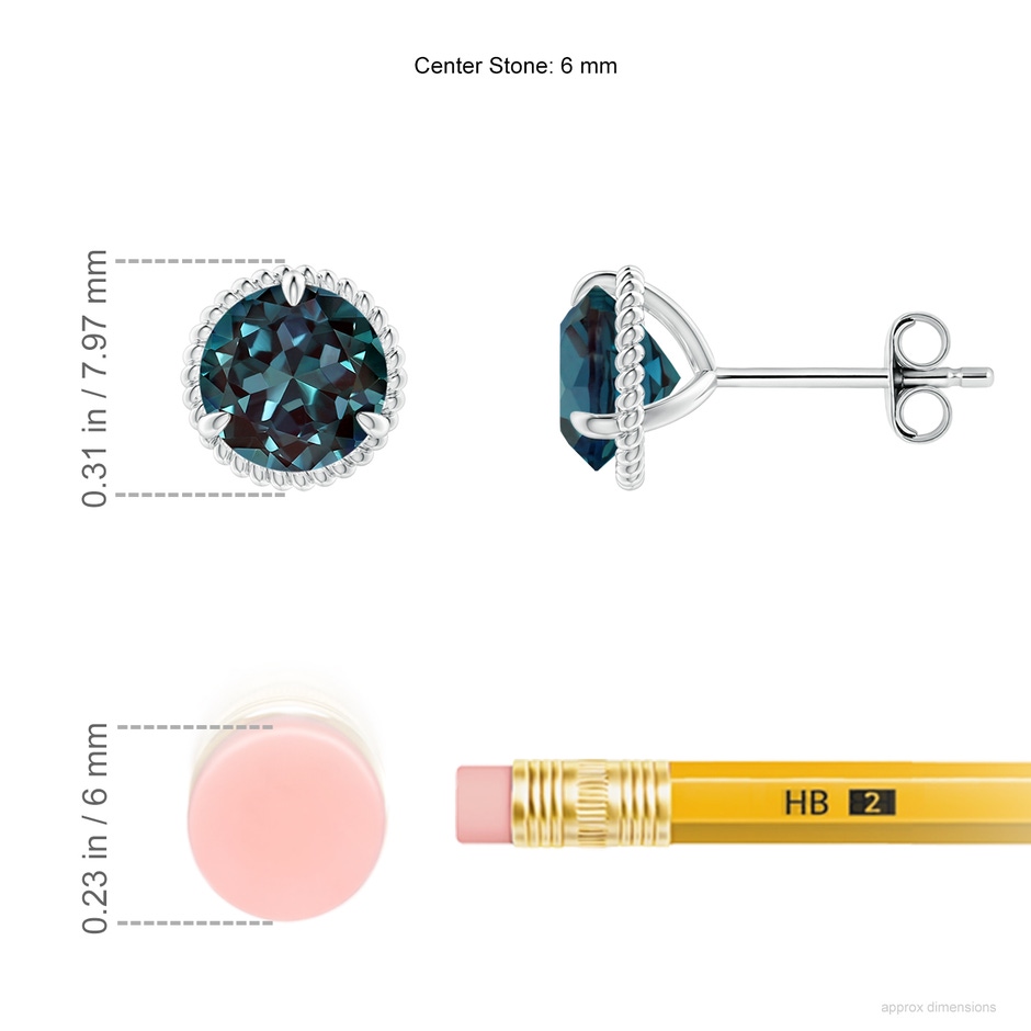 6mm Labgrown Rope Framed Claw-Set Lab-Grown Alexandrite Martini Stud Earrings in White Gold ruler