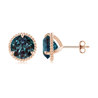 8mm Labgrown Rope Framed Claw-Set Lab-Grown Alexandrite Martini Stud Earrings in 18K Rose Gold