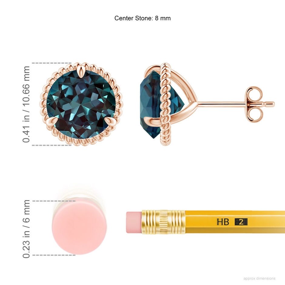 8mm Labgrown Rope Framed Claw-Set Lab-Grown Alexandrite Martini Stud Earrings in 18K Rose Gold ruler