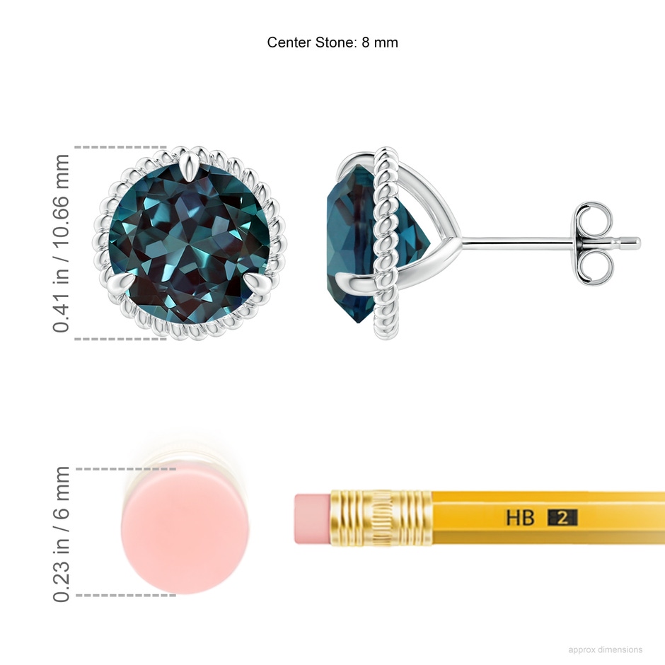 8mm Labgrown Rope Framed Claw-Set Lab-Grown Alexandrite Martini Stud Earrings in P950 Platinum ruler