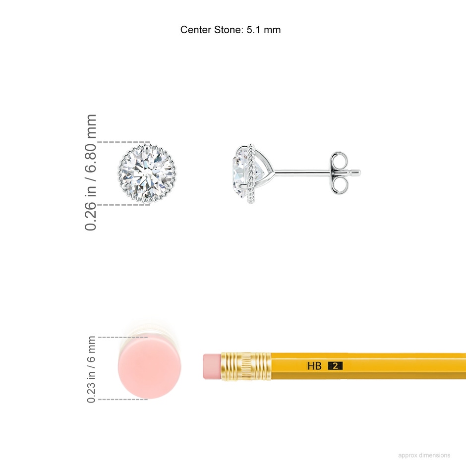 5.1mm FGVS Lab-Grown Rope Framed Claw-Set Diamond Martini Stud Earrings in S999 Silver ruler