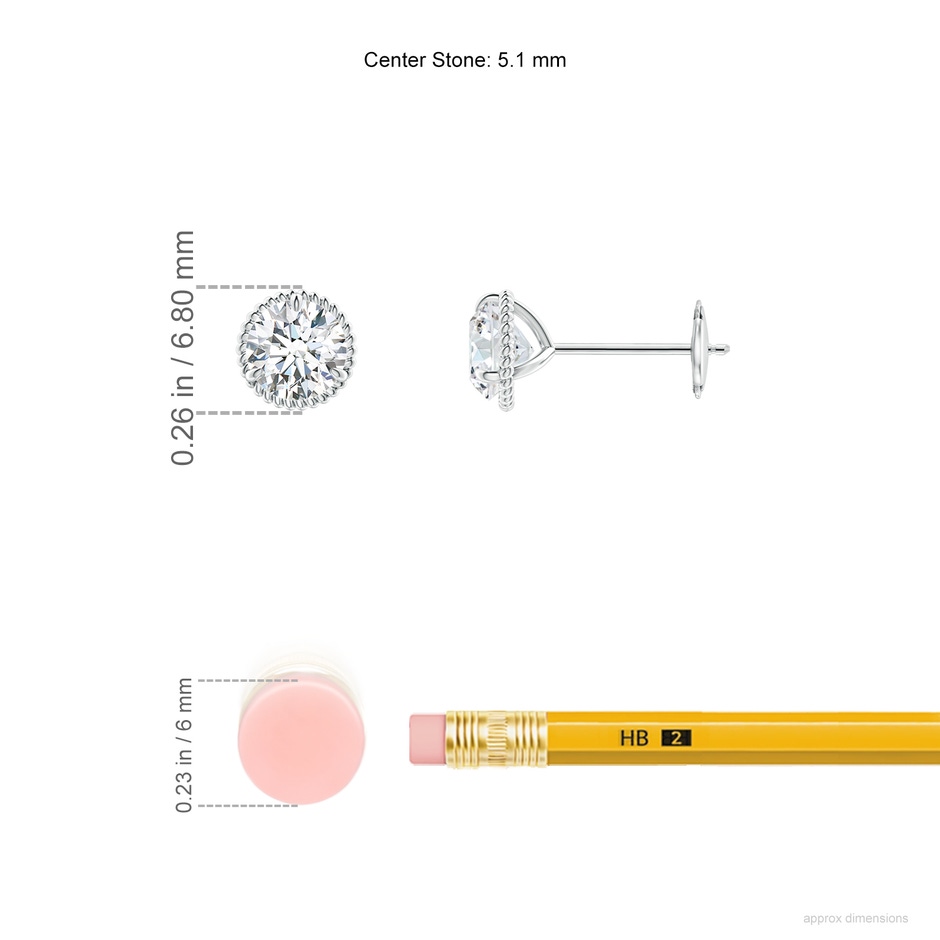 5.1mm FGVS Lab-Grown Rope Framed Claw-Set Diamond Martini Stud Earrings in White Gold ruler