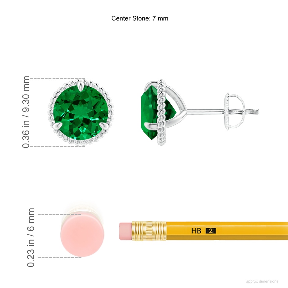 7mm Labgrown Lab-Grown Rope Framed Claw-Set Emerald Martini Stud Earrings in P950 Platinum ruler