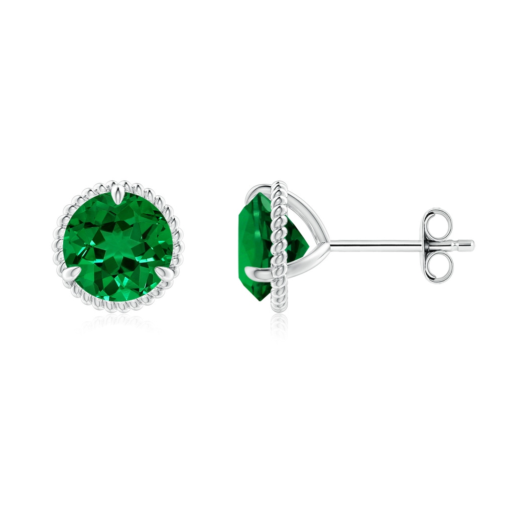 7mm Labgrown Lab-Grown Rope Framed Claw-Set Emerald Martini Stud Earrings in S999 Silver