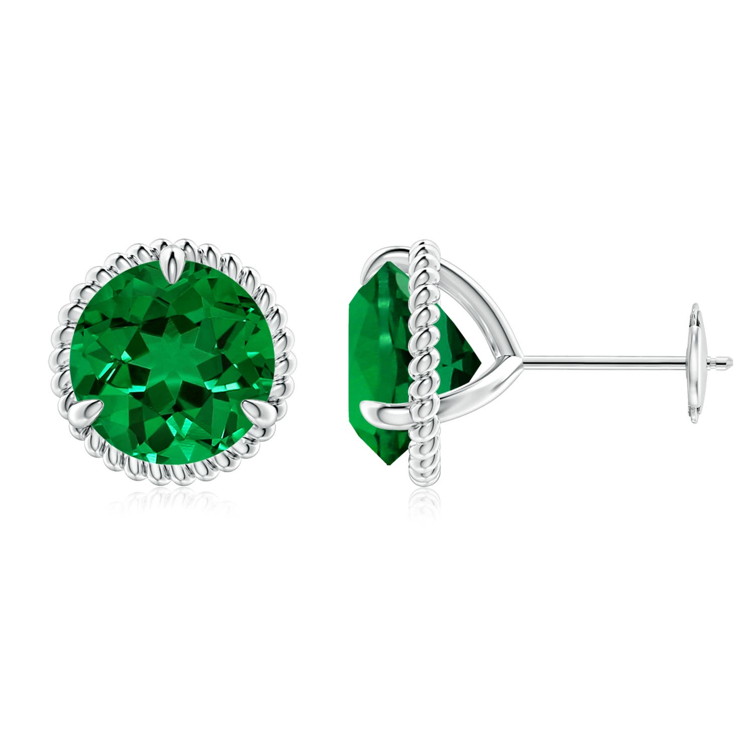 9mm Labgrown Lab-Grown Rope Framed Claw-Set Emerald Martini Stud Earrings in White Gold