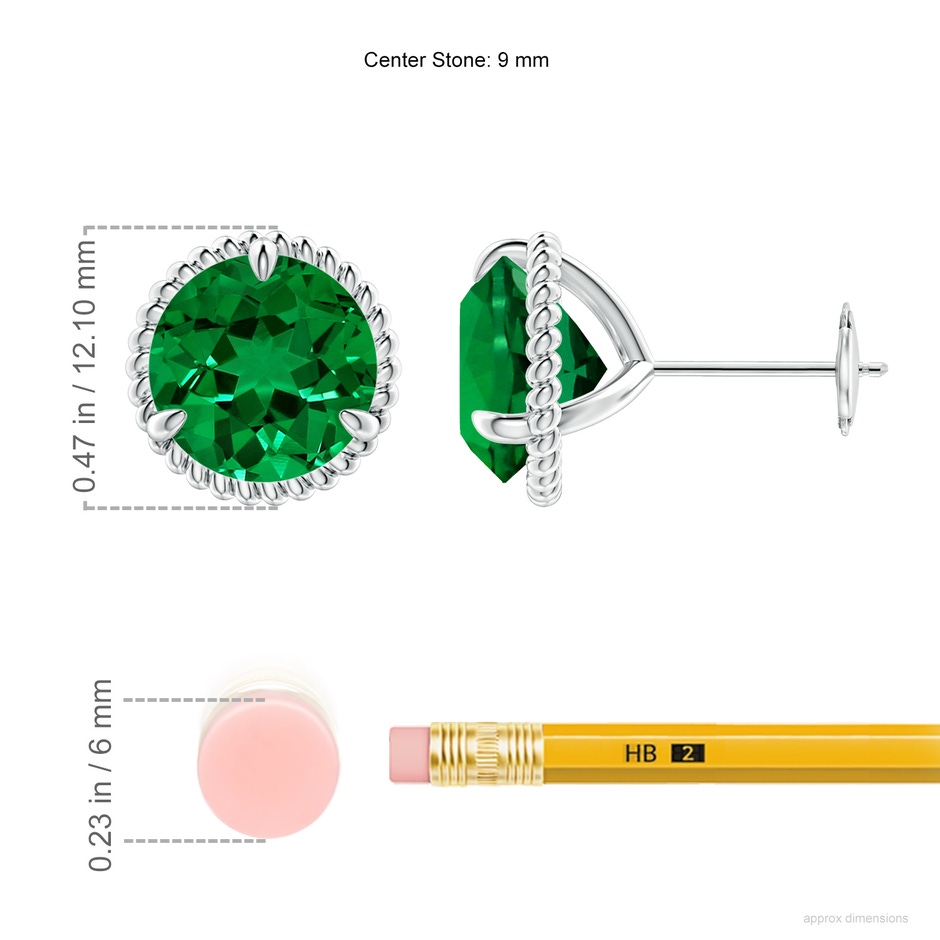 9mm Labgrown Lab-Grown Rope Framed Claw-Set Emerald Martini Stud Earrings in White Gold ruler