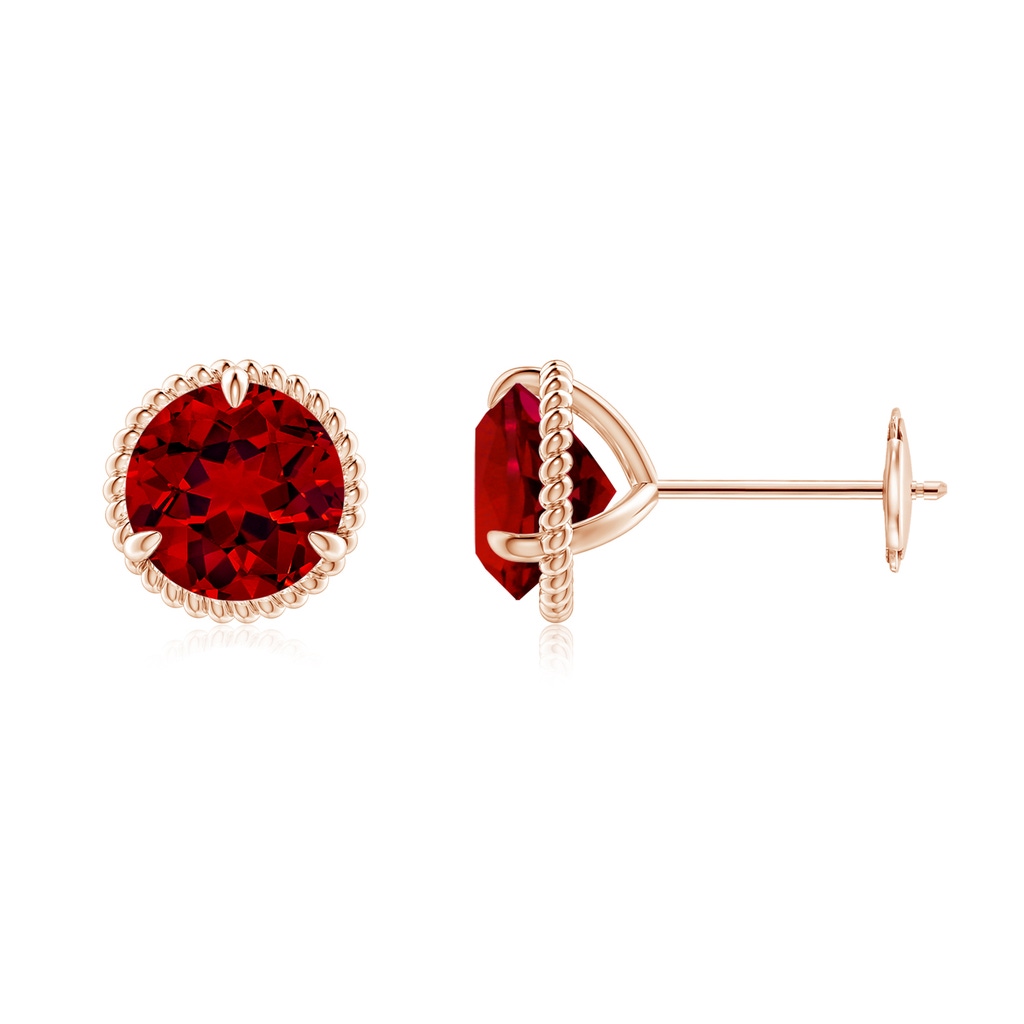 7mm Labgrown Lab-Grown Rope Framed Claw-Set Ruby Martini Stud Earrings in 18K Rose Gold