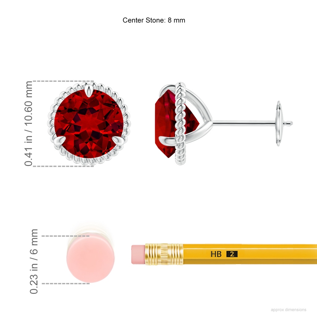 8mm Labgrown Lab-Grown Rope Framed Claw-Set Ruby Martini Stud Earrings in White Gold ruler