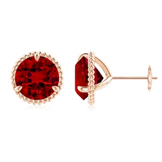 9mm Labgrown Lab-Grown Rope Framed Claw-Set Ruby Martini Stud Earrings in 18K Rose Gold