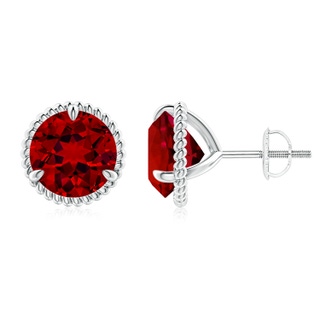 9mm Labgrown Lab-Grown Rope Framed Claw-Set Ruby Martini Stud Earrings in P950 Platinum