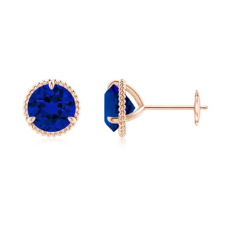 7mm Labgrown Lab-Grown Rope Framed Claw-Set Blue Sapphire Martini Stud Earrings in 9K Rose Gold