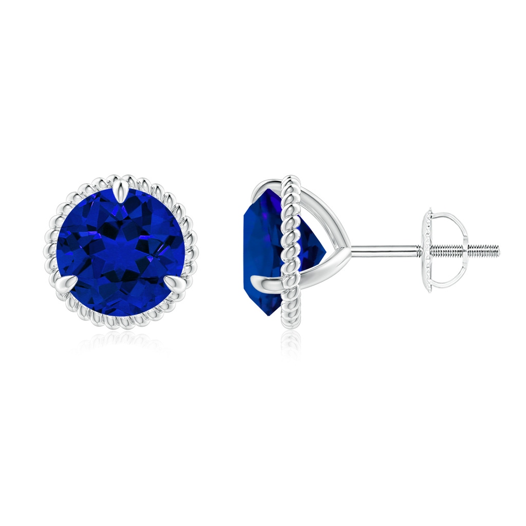 8mm Labgrown Lab-Grown Rope Framed Claw-Set Blue Sapphire Martini Stud Earrings in P950 Platinum