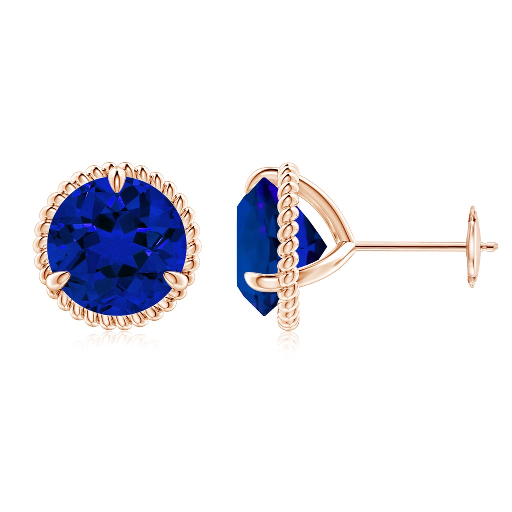 9mm Labgrown Lab-Grown Rope Framed Claw-Set Blue Sapphire Martini Stud Earrings in 10K Rose Gold