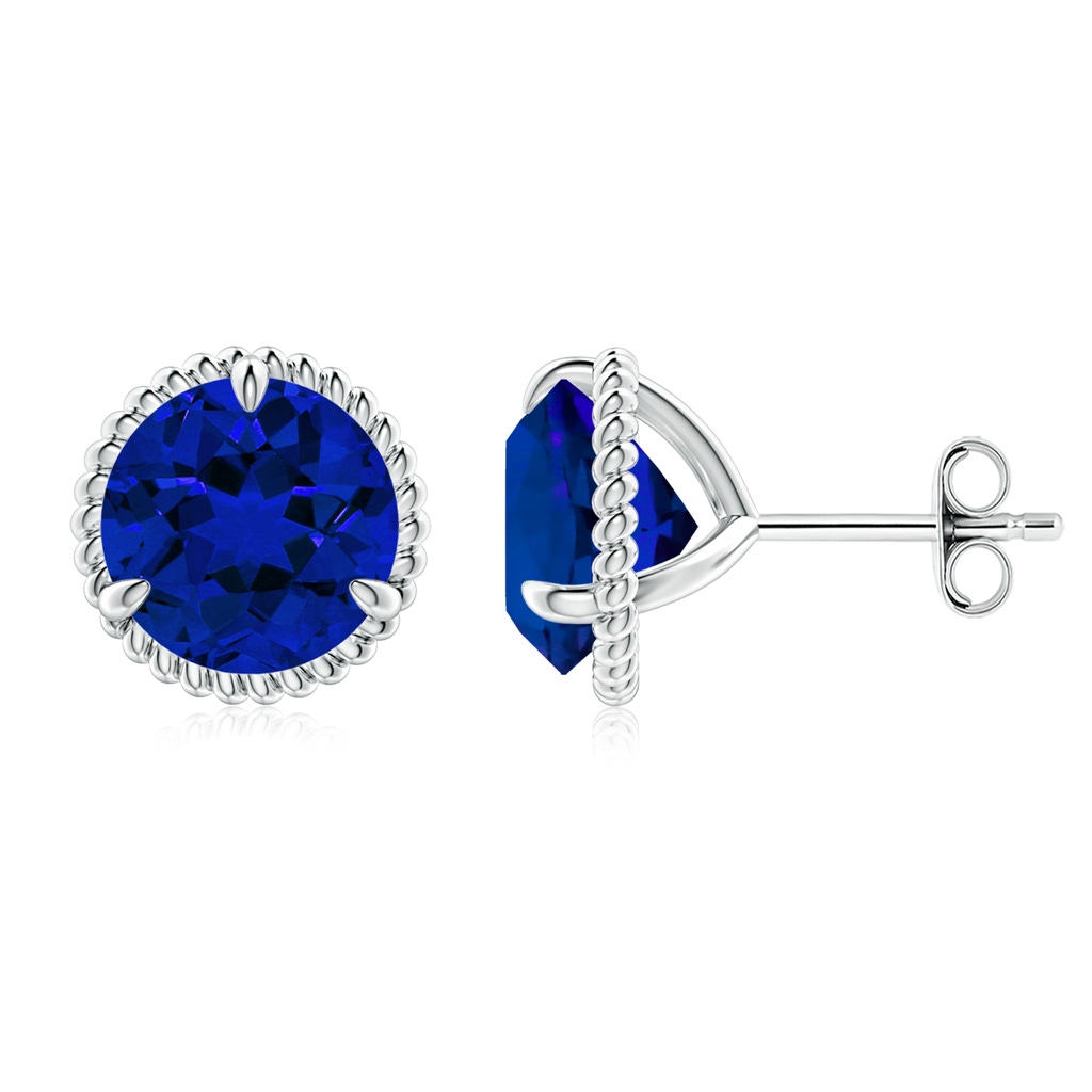 9mm Labgrown Lab-Grown Rope Framed Claw-Set Blue Sapphire Martini Stud Earrings in S999 Silver