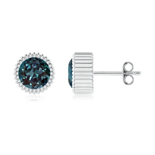 6mm Labgrown Bezel-Set Solitaire Round Lab-Grown Alexandrite Beaded Halo Studs in P950 Platinum