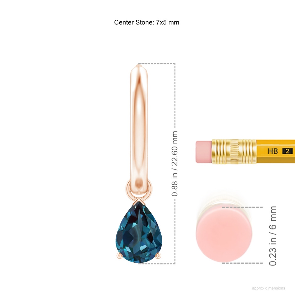 7x5mm Labgrown Pear-Shaped Lab-Grown Alexandrite Hinged Hoop Drop Earrings in 18K Rose Gold ruler