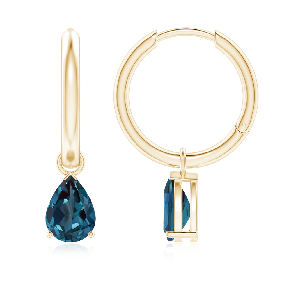 7x5mm Labgrown Pear-Shaped Lab-Grown Alexandrite Hinged Hoop Drop Earrings in Yellow Gold