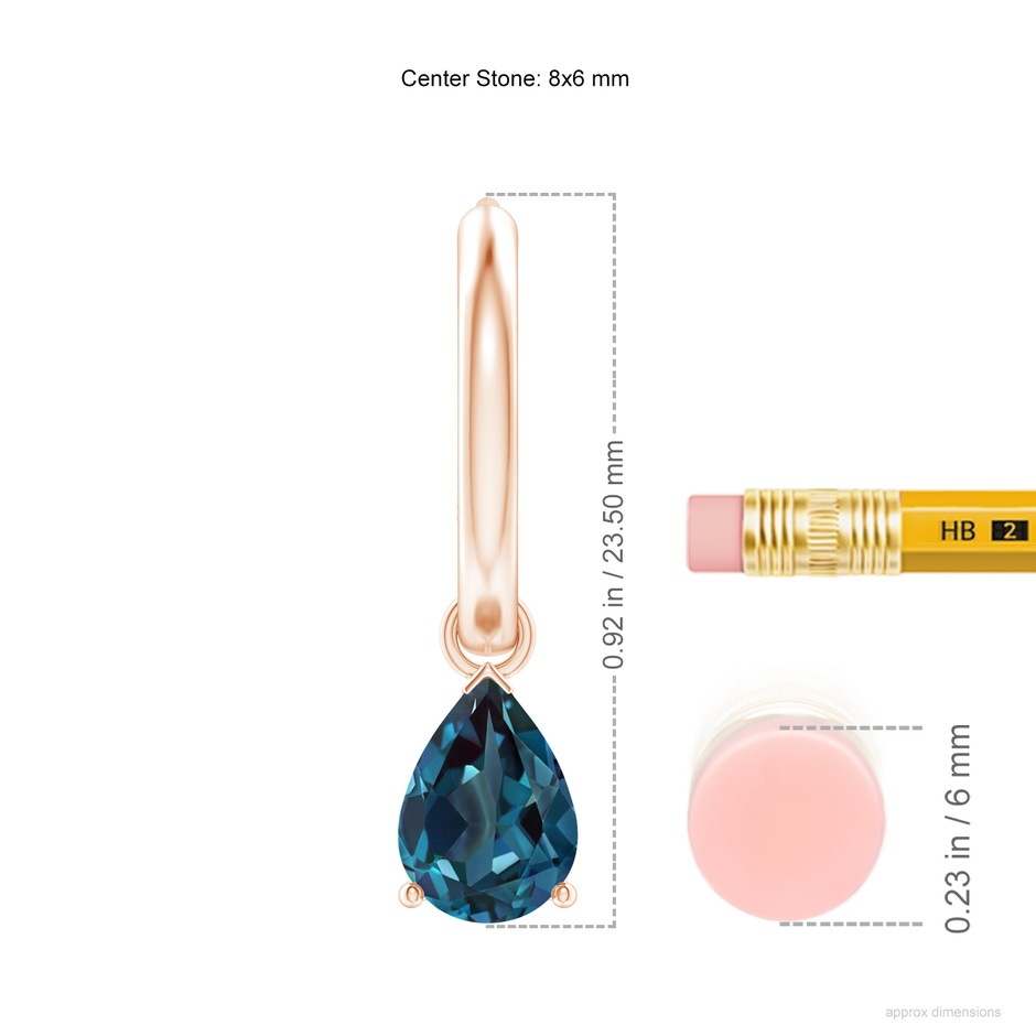 8x6mm Labgrown Pear-Shaped Lab-Grown Alexandrite Hinged Hoop Drop Earrings in Rose Gold ruler