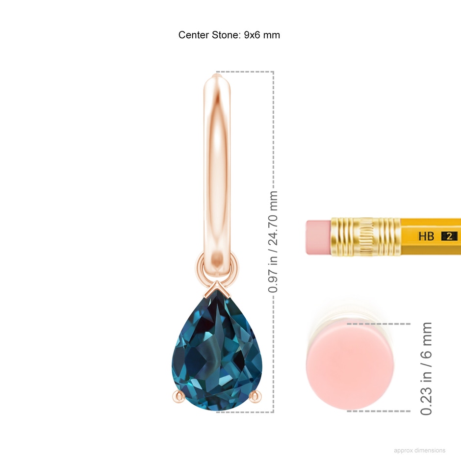 9x6mm Labgrown Pear-Shaped Lab-Grown Alexandrite Hinged Hoop Drop Earrings in 18K Rose Gold ruler