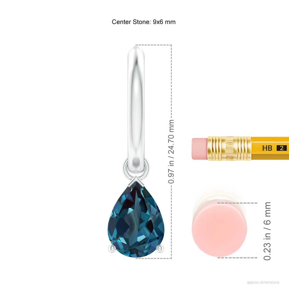 9x6mm Labgrown Pear-Shaped Lab-Grown Alexandrite Hinged Hoop Drop Earrings in P950 Platinum ruler