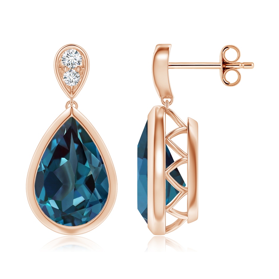 12x8mm Labgrown Bezel-Set Lab-Grown Alexandrite Teardrop Earrings with Diamond in 18K Rose Gold 