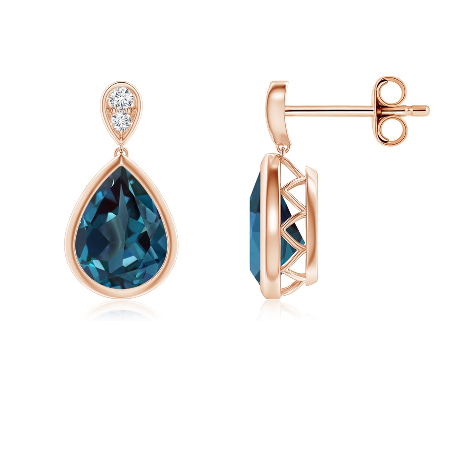 8x6mm Labgrown Bezel-Set Lab-Grown Alexandrite Teardrop Earrings with Diamond in Rose Gold 