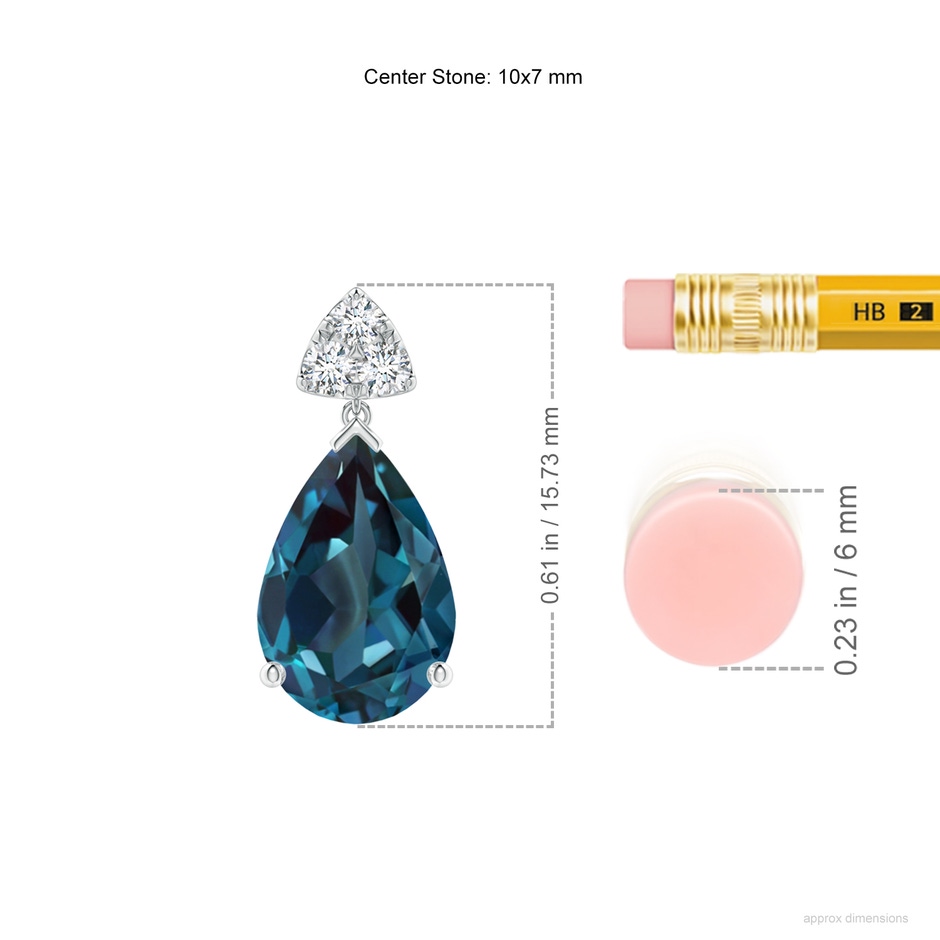 10x7mm Labgrown Pear-Shaped Lab-Grown Alexandrite Drop Earrings with Trio Diamonds in 18K White Gold ruler