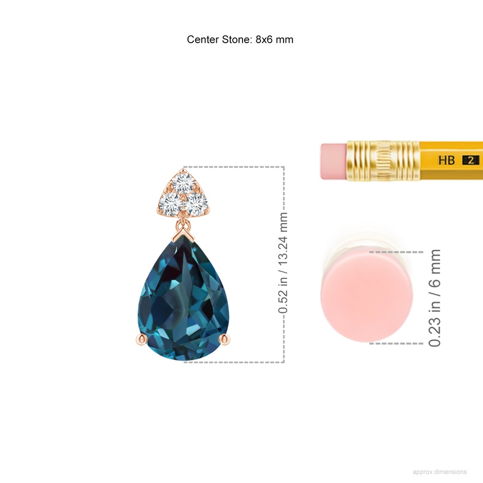 8x6mm Labgrown Pear-Shaped Lab-Grown Alexandrite Drop Earrings with Trio Diamonds in Rose Gold ruler