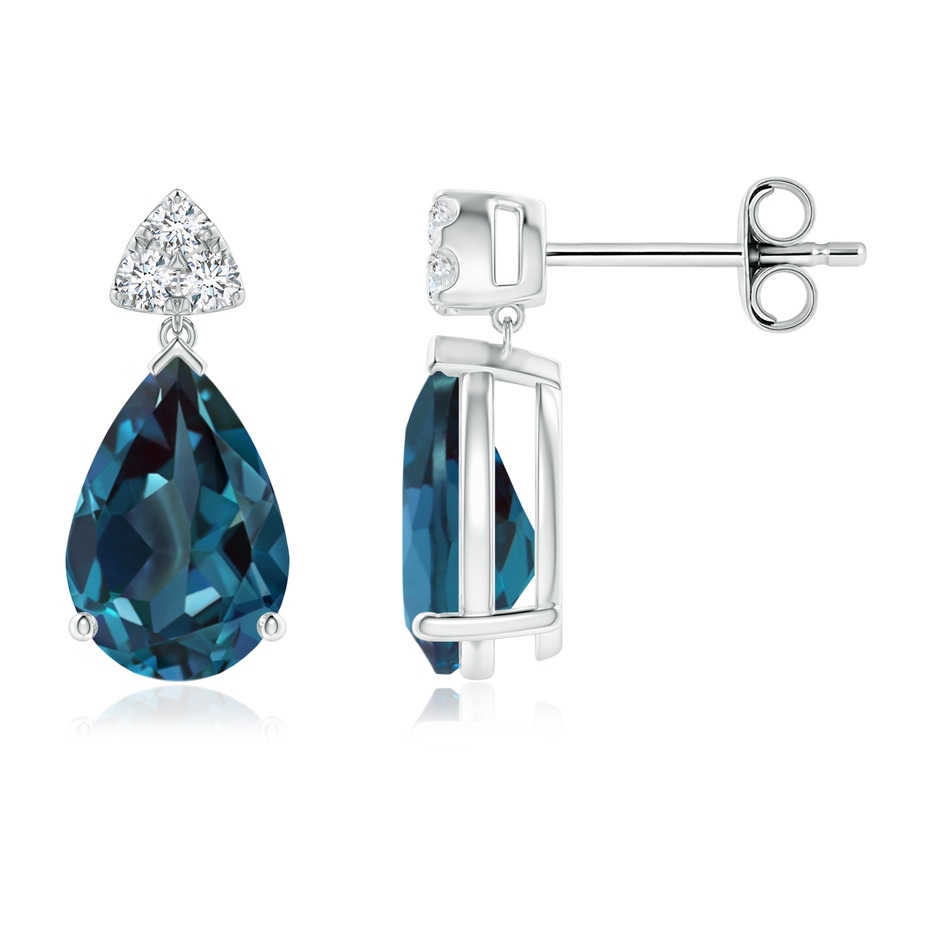 9x6mm Labgrown Pear-Shaped Lab-Grown Alexandrite Drop Earrings with Trio Diamonds in 18K White Gold 