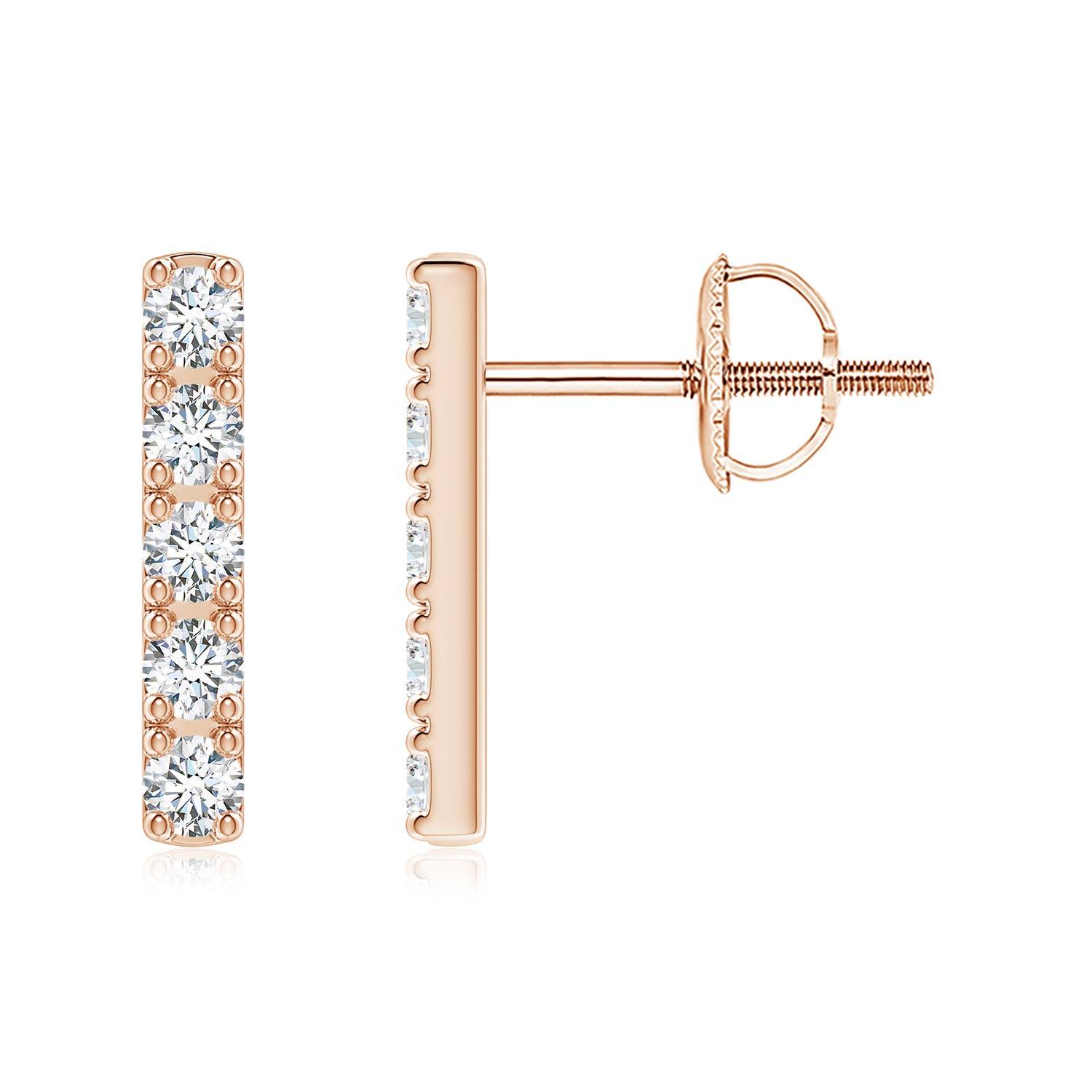 2.3mm FGVS Lab-Grown Prong-Set Diamond Vertical Bar Stud Earrings in Rose Gold