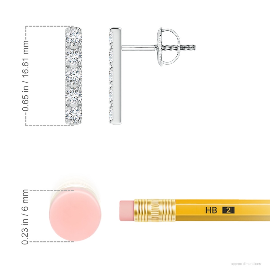 2.3mm FGVS Lab-Grown Prong-Set Diamond Vertical Bar Stud Earrings in White Gold ruler