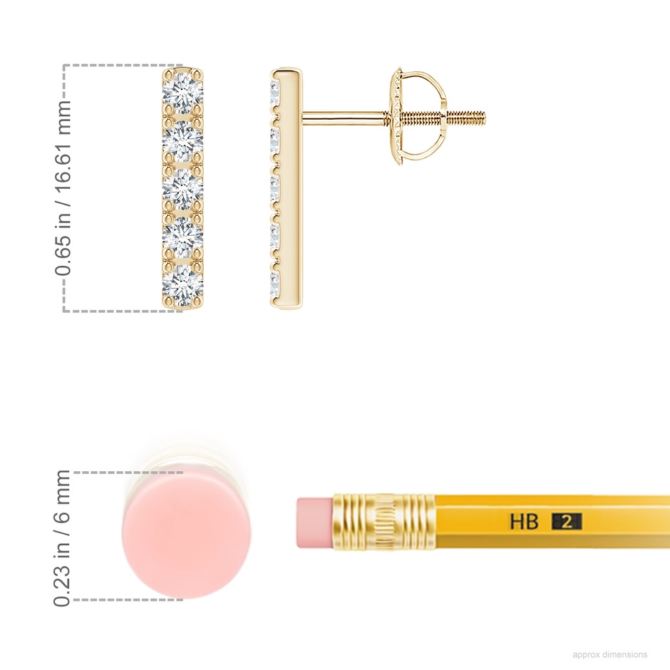 2.3mm FGVS Lab-Grown Prong-Set Diamond Vertical Bar Stud Earrings in Yellow Gold ruler