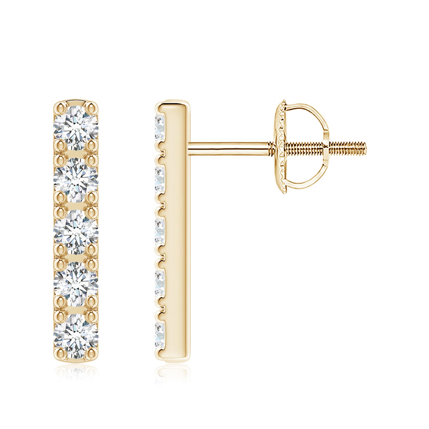 2.6mm FGVS Lab-Grown Prong-Set Diamond Vertical Bar Stud Earrings in 18K Yellow Gold