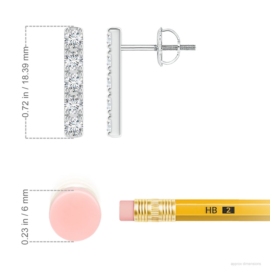 2.6mm FGVS Lab-Grown Prong-Set Diamond Vertical Bar Stud Earrings in White Gold ruler