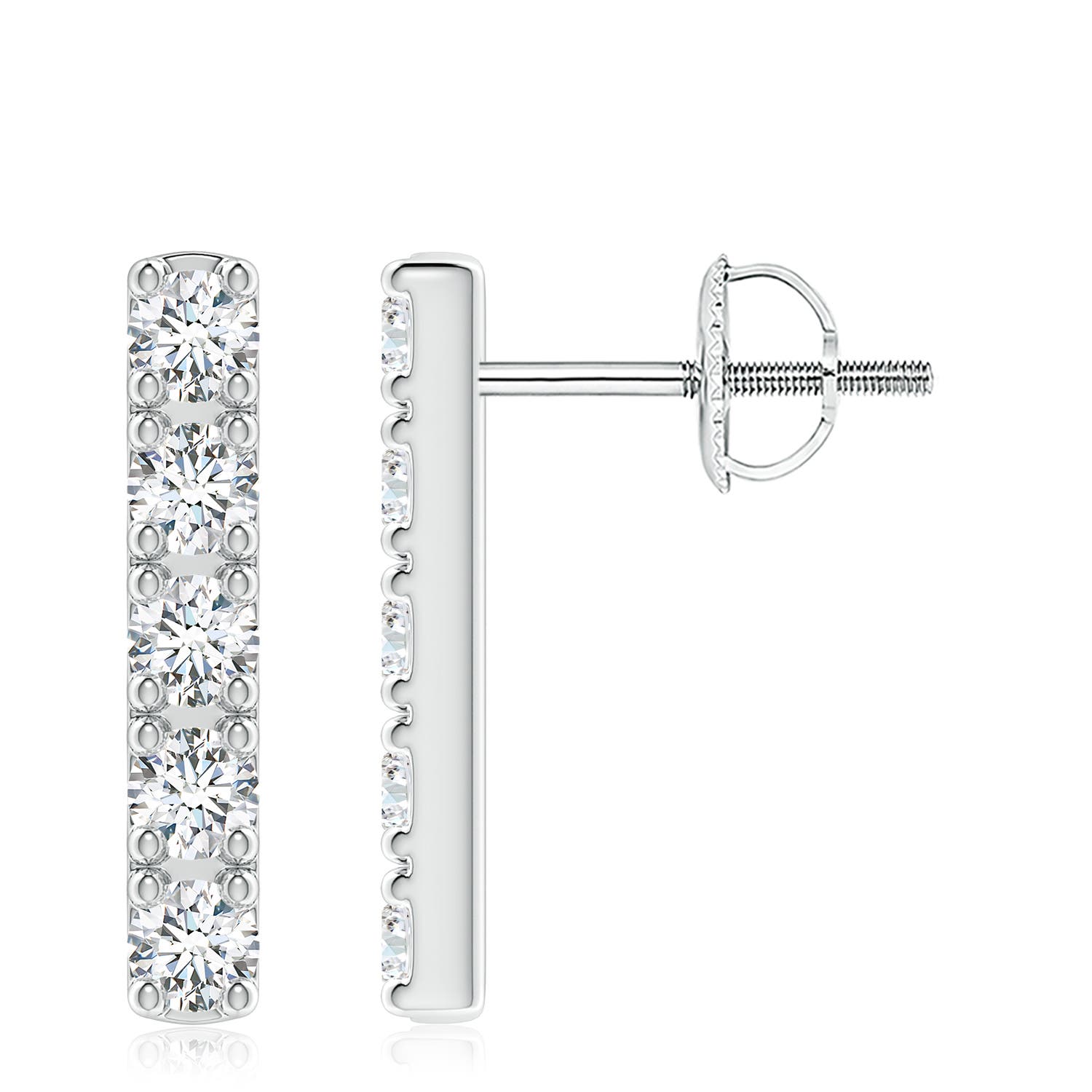 3mm FGVS Lab-Grown Prong-Set Diamond Vertical Bar Stud Earrings in 18K White Gold