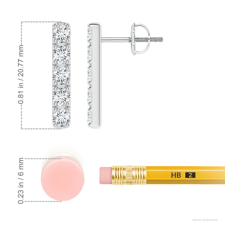 3mm FGVS Lab-Grown Prong-Set Diamond Vertical Bar Stud Earrings in White Gold ruler