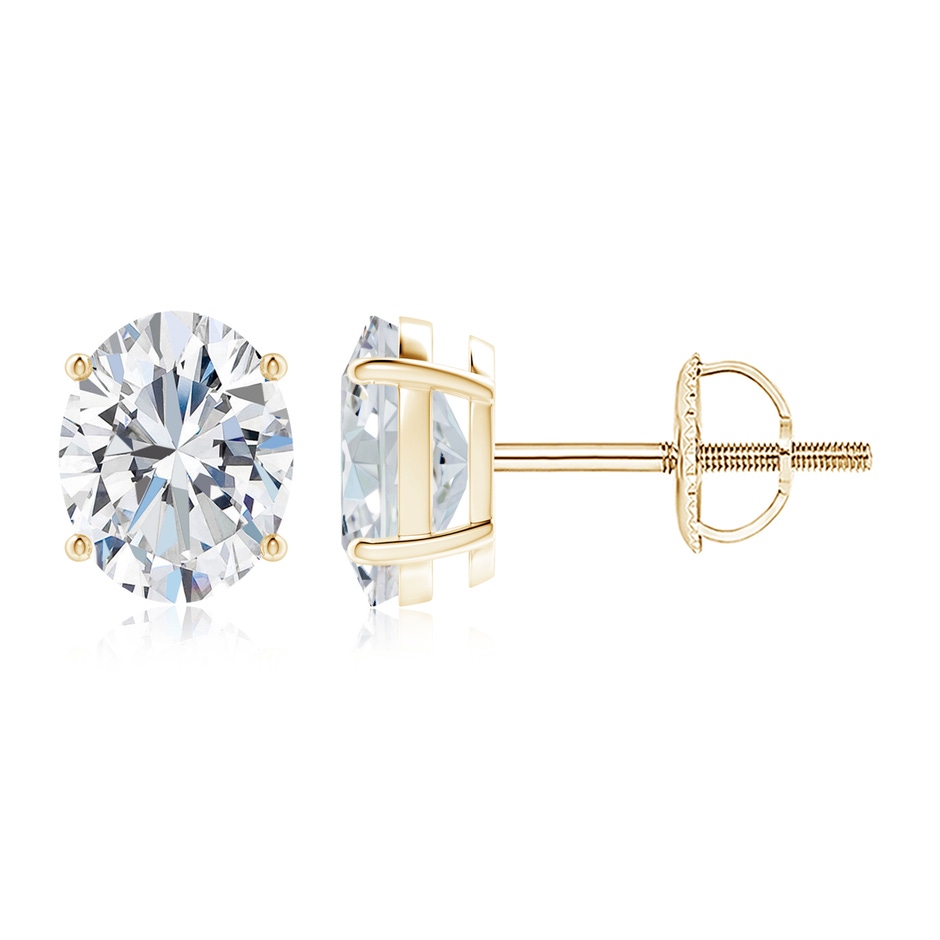 10x8mm FGVS Lab-Grown Oval Diamond Solitaire Stud Earrings in Yellow Gold 